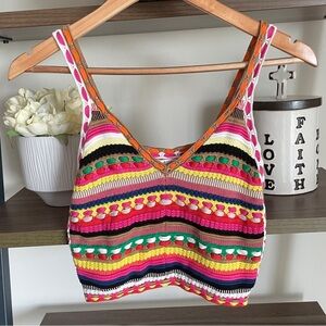 NWOT Alice + Olivia V-neck Crochet Cropped Tank Top, XS